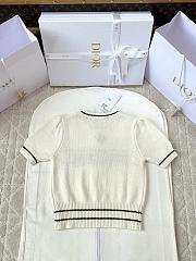Kitlife Dior Short-Sleeved Sweater White & Dark Blue Ecru Wool and Cashmere Knit - 5