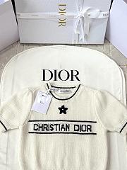 Kitlife Dior Short-Sleeved Sweater White & Dark Blue Ecru Wool and Cashmere Knit - 3