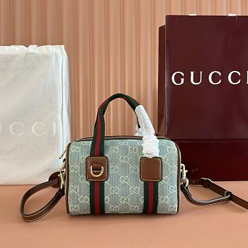 Kitlife Gucci Mini GG Handbag Blue & Brown Leather Trim 859975 20x13x13cm