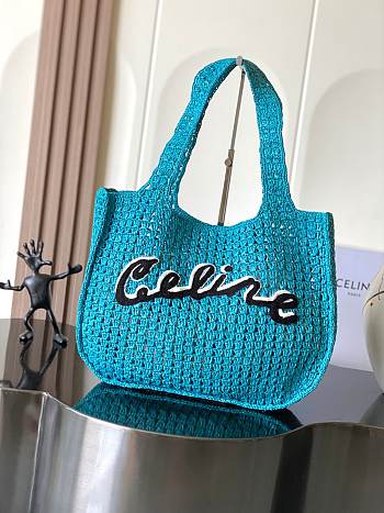 Kitlife Celine Large Hobo Panier In Blue Raffia 53x34x11cm