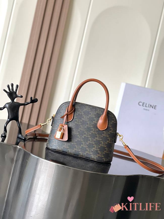 Kitlife Celine Honorine Bag In Triomphe Canvas and Tan Calfskin 22x17.5x9.5cm - 1