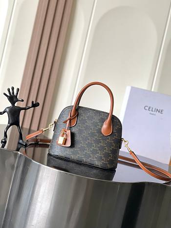 Kitlife Celine Honorine Bag In Triomphe Canvas and Tan Calfskin 22x17.5x9.5cm