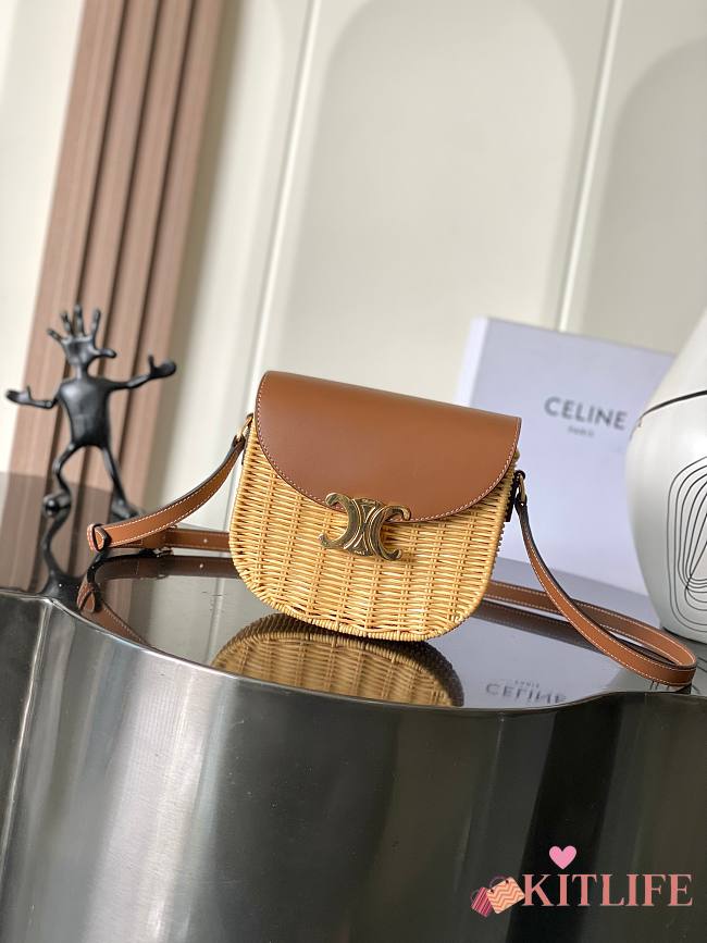 Kitlife Celine Raffia Calfskin Triomphe Besace Natural Tan 110413 18.5cm - 1