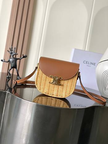 Kitlife Celine Raffia Calfskin Triomphe Besace Natural Tan 110413 18.5cm