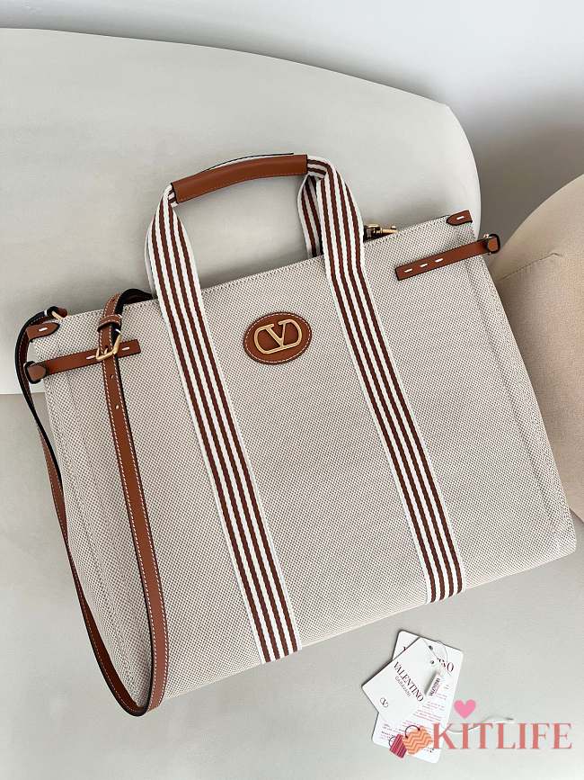 Kitlife Valentino Garavani Antibes Canvas Bag In Natural & Brown 41x33x20cm - 1