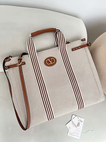 Kitlife Valentino Garavani Antibes Canvas Bag In Natural & Brown 41x33x20cm