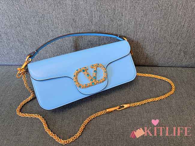 Kitlife Valentino Garavani Loco Shoulder Bag Light Blue With Colored Diamond Buckle 27x13x6cm  - 1