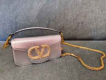 Kitlife Valentino Garavani Loco Shoulder Bag Silver With Colored Diamond Buckle 27x13x6cm