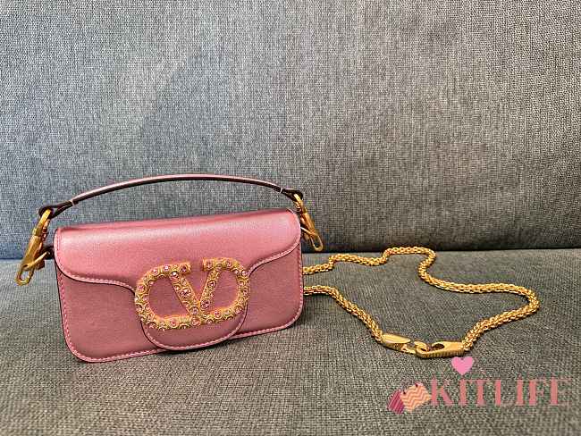 Kitlife Valentino Garavani Loco Shoulder Bag Pink With Colored Diamond Buckle 27x13x6cm - 1