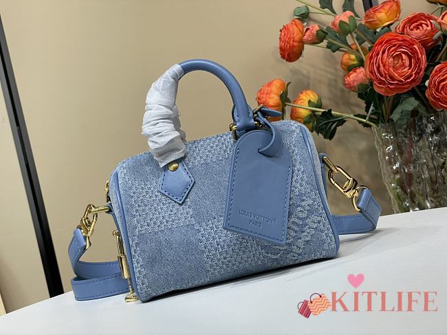 Kitlife Louis Vuitton Speedy 18 Bandoulière Bag Blue Denim Damier N00208 12x10x18cm - 1