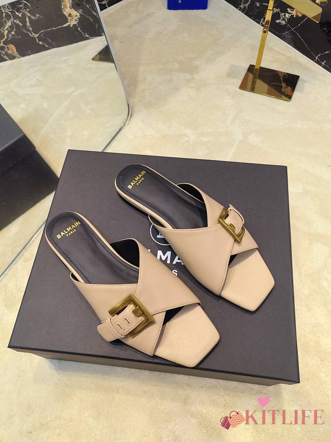 Kitlife Balmain Square-toe Slippers Beige Leather - 1