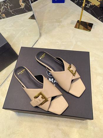 Kitlife Balmain Square-toe Slippers Beige Leather