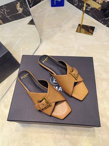 Kitlife Balmain Square-toe Slippers Brown Leather