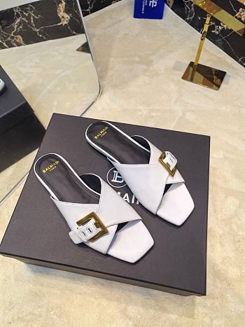 Kitlife Balmain Square-toe Slippers White Leather 