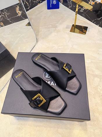 Kitlife Balmain Square-toe Slippers Black Leather