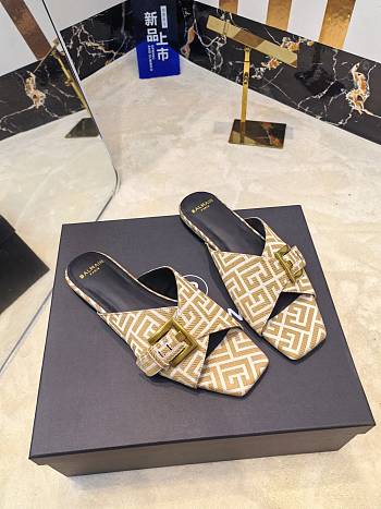 Kitlife Balmain Square-toe Slippers Beige & Brown