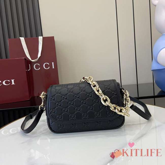 Kitlife Gucci GG Emblem Small Shoulder Bag In Black GG Leather 847448 20.5x13x7cm - 1