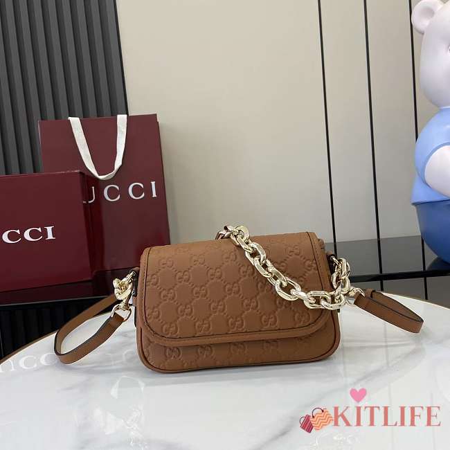 Kitlife Gucci GG Emblem Shoulder Bag In Brown GG Leather 847448 20.5x13x7cm - 1