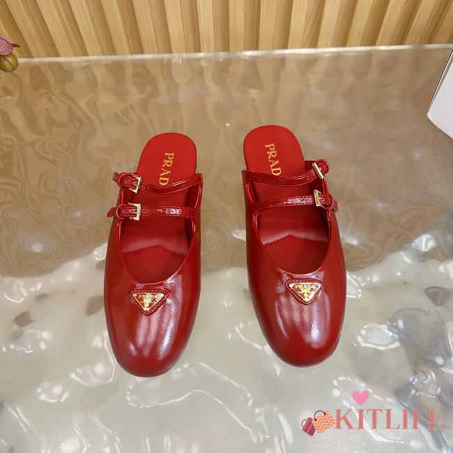 Kitlife Prada Classic Triangle Logo Half Slides Red - 1