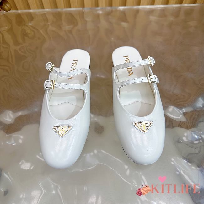 Kitlife Prada Classic Triangle Logo Half Slides White - 1