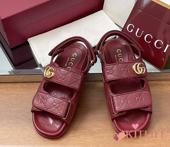 Kitlife Gucci Sandals With Double G in Burgundy - 1