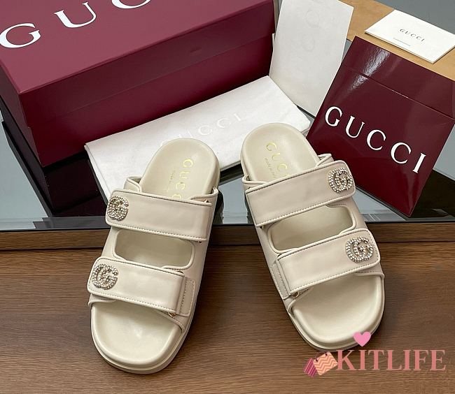 Kitlife Gucci Sandals With Crystal Double G in White - 1