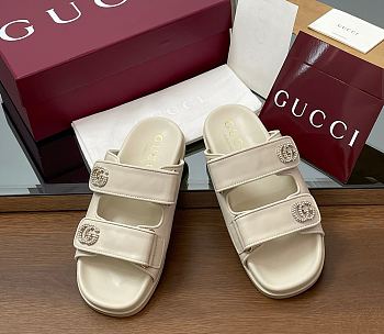 Kitlife Gucci Sandals With Crystal Double G in White