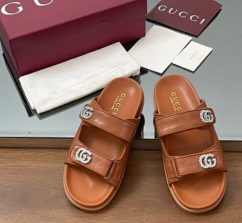 Kitlife Gucci Sandals With Crystal Double G in Brown