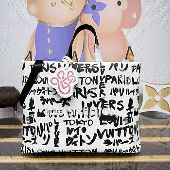 Kitlife Louis Vuitton Shopper Tote MM Bag White/Black N40797 40x32x16cm
