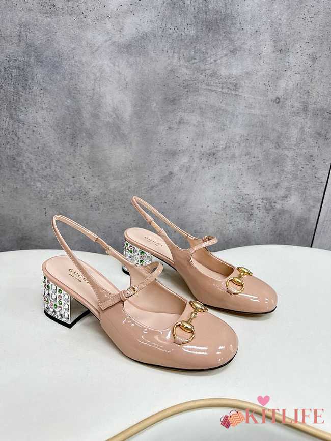 Kitlife Gucci Women's Horsebit Pump With Crystals heels 6.5cm Beige - 1