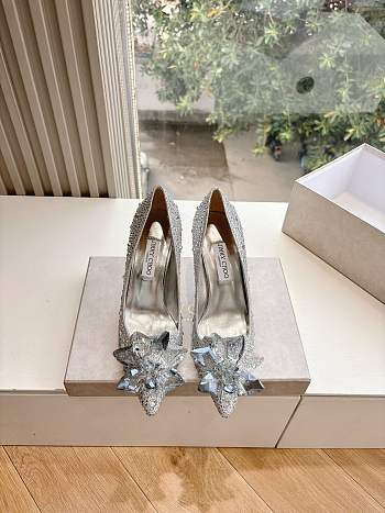 Kitlife Jimmy Choo Alia Crystal Covered Pointy Toe Pumps Silver 105mm