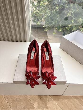 Kitlife Jimmy Choo Alia Crystal Covered Pointy Toe Pumps Red 105mm