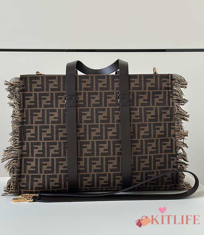 Kitlife Fendi Summer Tote Brown FF Jacquard Fabric Bag 40x16x29cm - 1