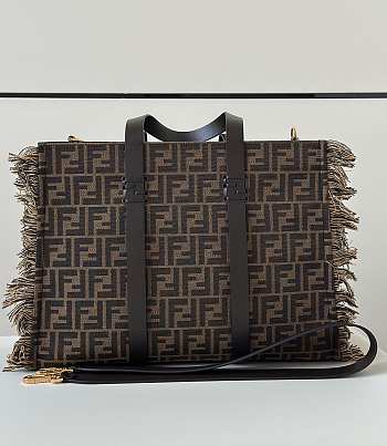 Kitlife Fendi Summer Tote Brown FF Jacquard Fabric Bag 40x16x29cm