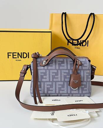 Kitlife Fendi Boston Tote Bag Grey Denim Jacquard Bag 20x9x12cm