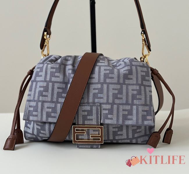 Kitlife Fendi Grey Denim Mamma Baguette Bag 16x13x10cm - 1
