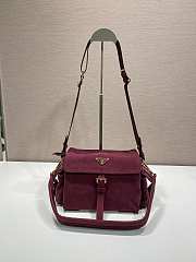Kitlife Prada Explore Medium Burgundy Suede Shoulder Bag With Flap 1BD394 30x14x10cm - 1