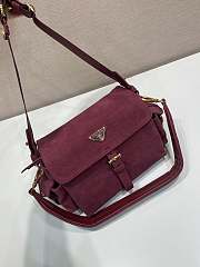 Kitlife Prada Explore Medium Burgundy Suede Shoulder Bag With Flap 1BD394 30x14x10cm - 3