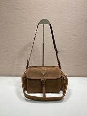 Kitlife Prada Explore Medium Cocoa Brown Suede Shoulder Bag With Flap 1BD394 30x14x10cm - 1