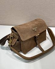 Kitlife Prada Explore Medium Cocoa Brown Suede Shoulder Bag With Flap 1BD394 30x14x10cm - 5