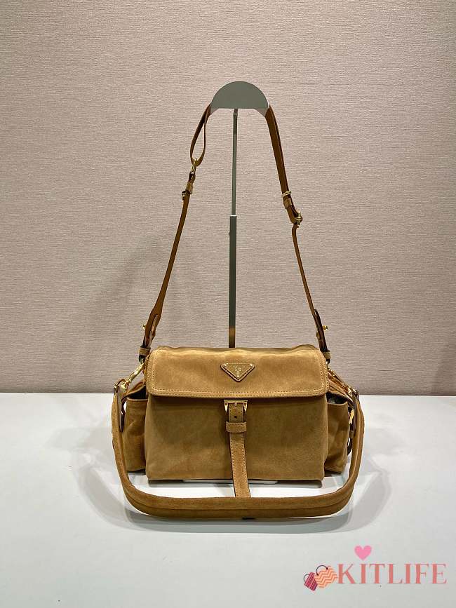 Kitlife Prada Explore Medium Cinnamon Suede Shoulder Bag With Flap 1BD394 30x14x10cm - 1