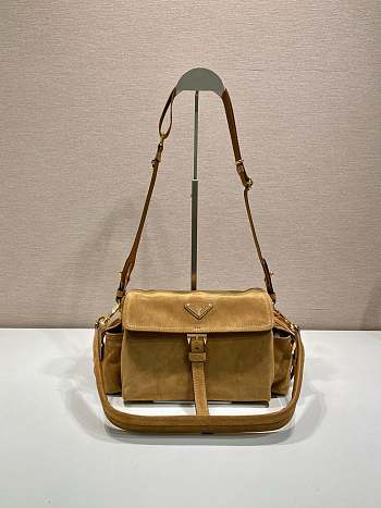 Kitlife Prada Explore Medium Cinnamon Suede Shoulder Bag With Flap 1BD394 30x14x10cm