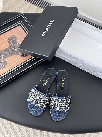 Kitlife Chanel 25C Chain Slides in Dark Blue