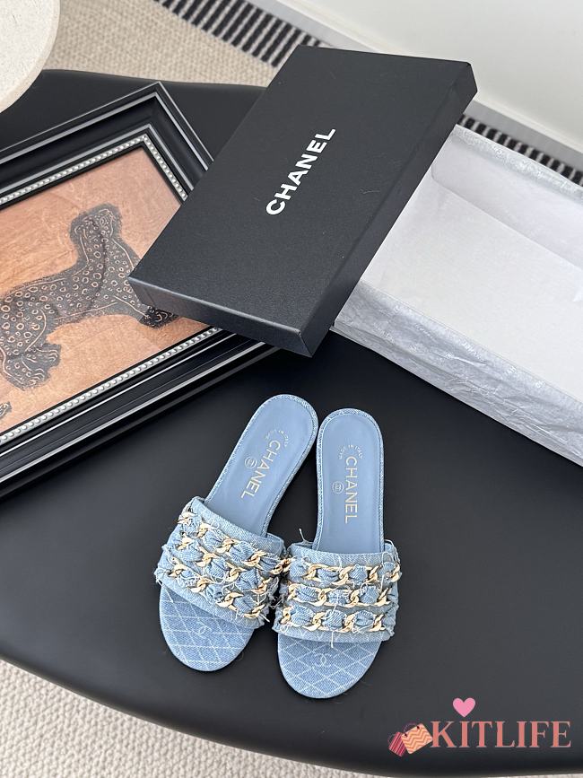 Kitlife Chanel 25C Chain Slides in Light Blue - 1