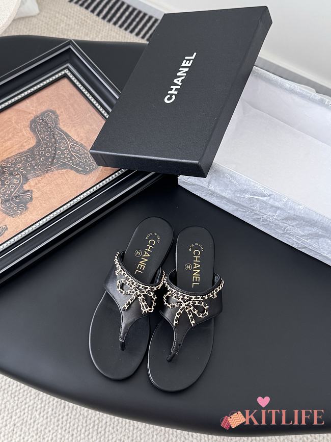 Kitlife Chanel 25C Bow Chain Slides Black - 1
