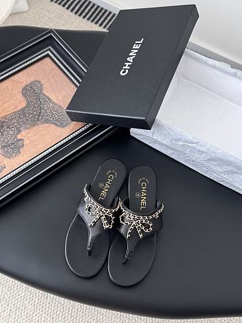 Kitlife Chanel 25C Bow Chain Slides Black