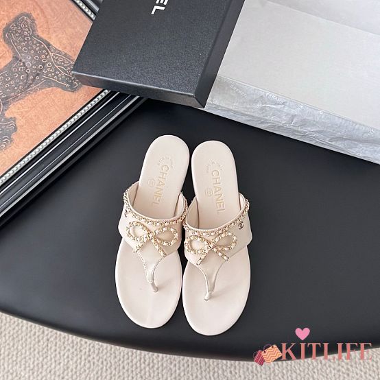 Kitlife Chanel 25C Bow Chain Slides White - 1