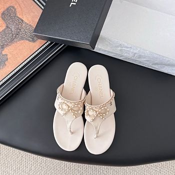 Kitlife Chanel 25C Bow Chain Slides White