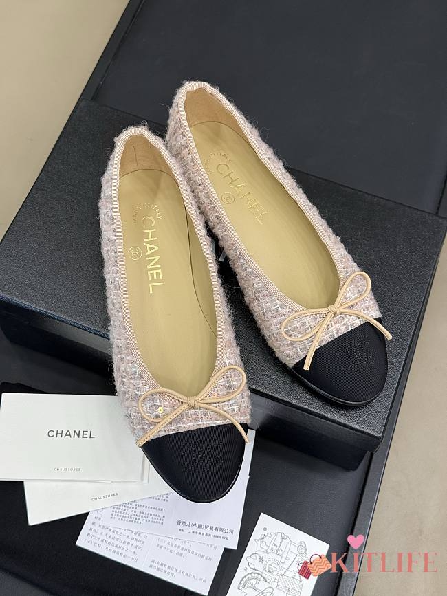 Kitlife Chanel Classic Ballet Shoes Beige Tweed - 1