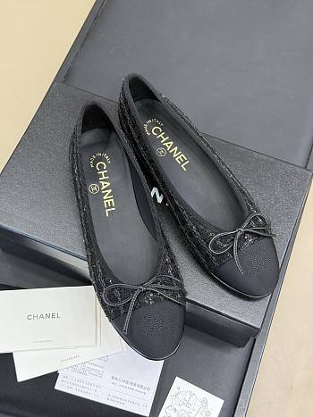 Kitlife Chanel Classic Ballet Shoes Black Tweed